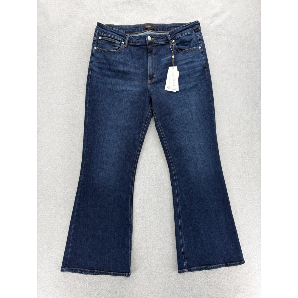 Quince Luna Stretch Flare Jeans Womens 33 Blue Dark Wash High Rise Stretch Denim